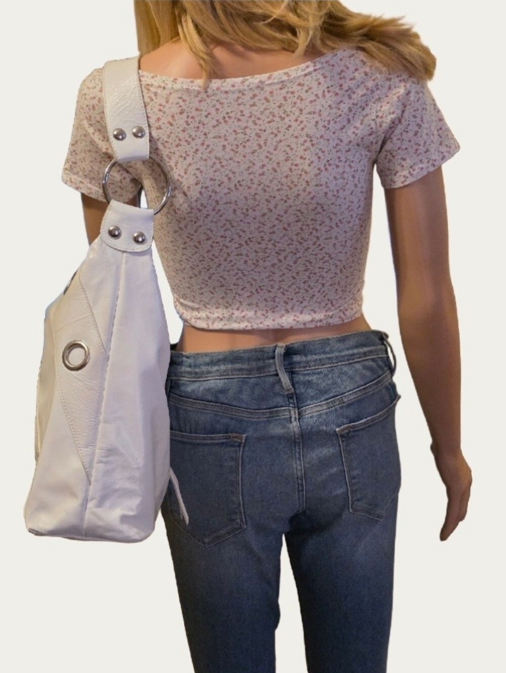 Y2K Vintage Rare Mussio DeGroot White Patent Leather Large Grommet Hobo Bag - Picture 6 of 17
